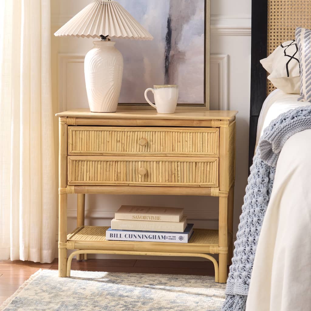 SAFAVIEH Imari Nightstand with 2 Drawers, Shelf & Handwoven Rattan