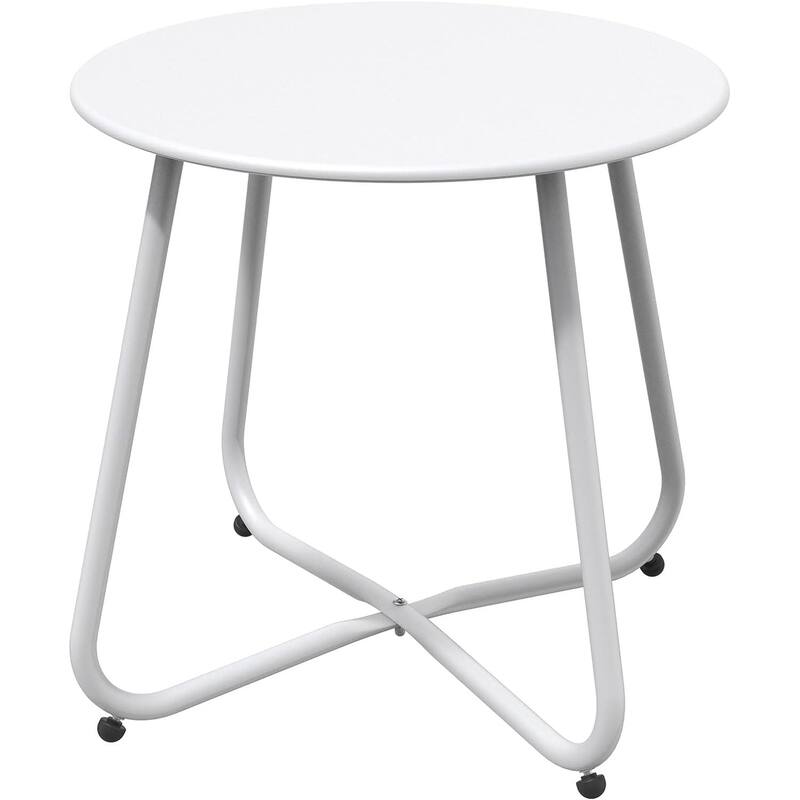 E-Coated Steel Side Table, Weather- Resistant Outdoor 18” Round End Table Accent Table for Bistro Balcony Apartment
