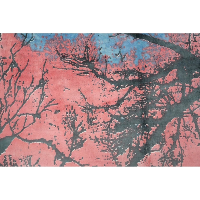 Hand Knotted Oriental Viscose Silk Carpet Modern Pictorial Pink Abstract Area Rug - 7' 8'' X 5' 7''