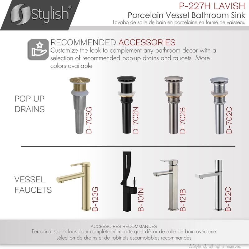 STYLISH Porcelain Rectangular 18-7/8-inches Vessel Ceramic Bathroom Sink - 19" x 11 1/2" x 5"