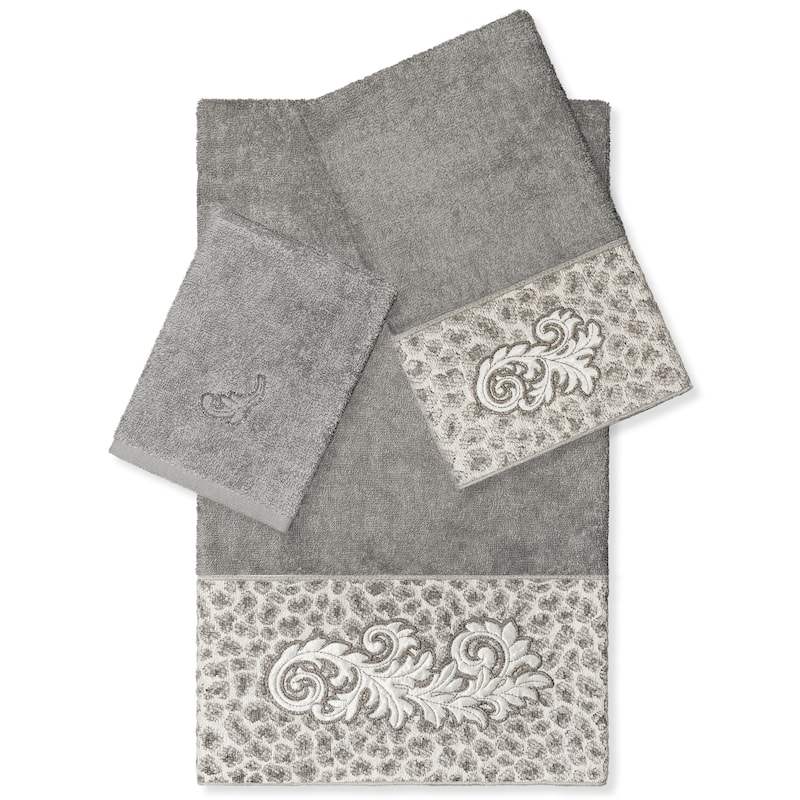 Authentic Hotel and Spa 100% Turkish Cotton April 3PC Embellished Towel Set - Dark Gray