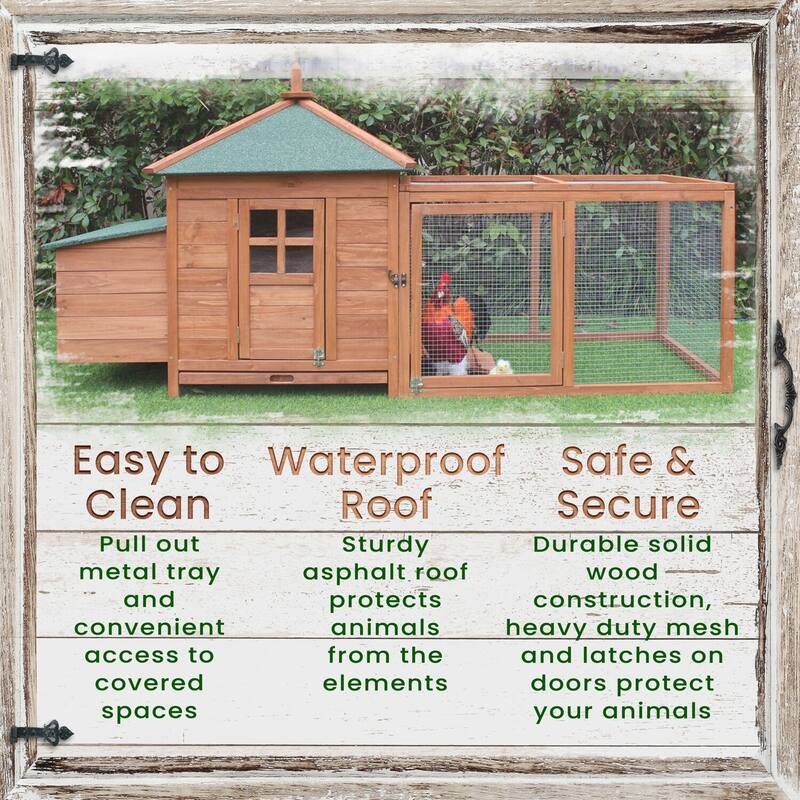 Hanover Outdoor Wooden Chicken Coop 6.4 Ft. x 2.4 Ft. x 3.2 Ft.