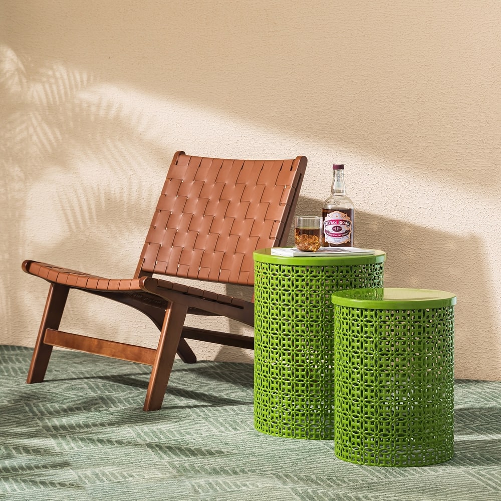 Glitzhome Set of 2 19.25"H & 16.5"H Multi-functional Metal Outdoor Table Garden Stool