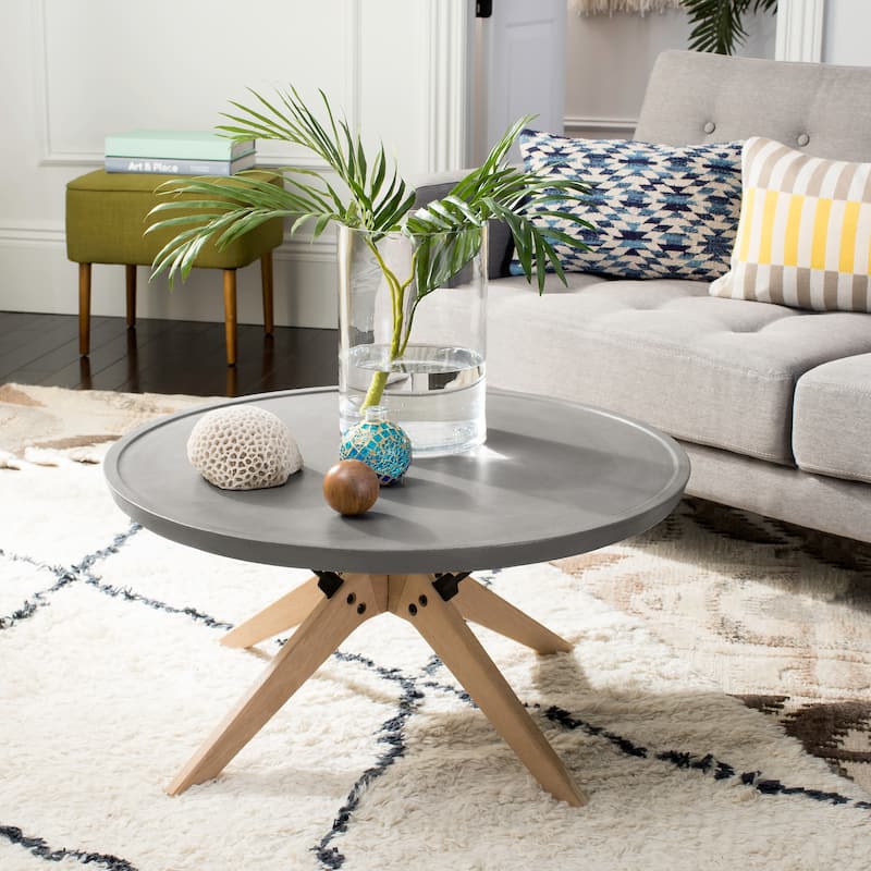 SAFAVIEH Elizabeta Dark Grey Modern Concrete Round Indoor/ Outdoor Coffee Table - 29.5" x 29.5" x 14.6" - 30Wx30Dx15H - Grey