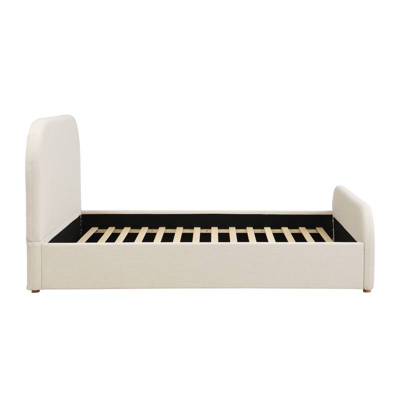 Christopher Knight Home - Thalassa Linen Bed Frame with Curved Headboard and Solid Wood Legs