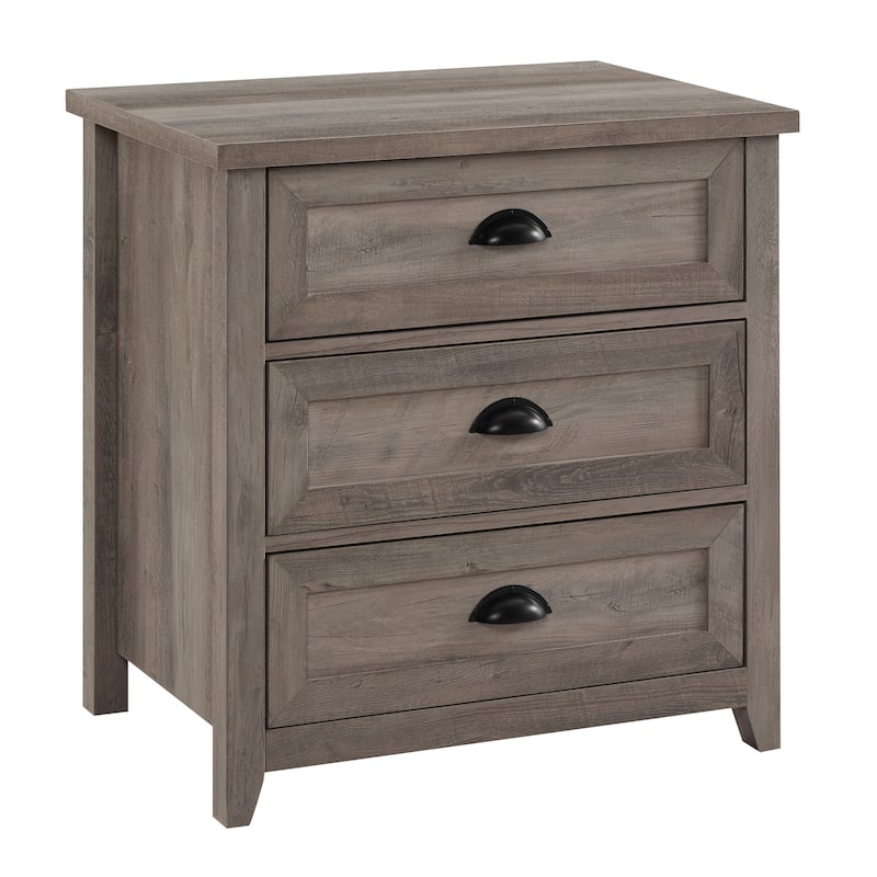 Grey Wash Farmhouse Nightstand with 3 Drawers and Cup Handles - Gray Wash
