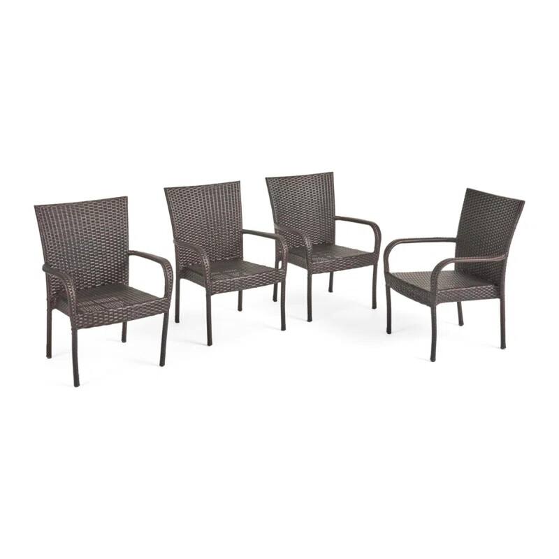Roomfitters Outdoor Wicker Stacking Chairs, Transitional PE Rattan with Curved Armrests