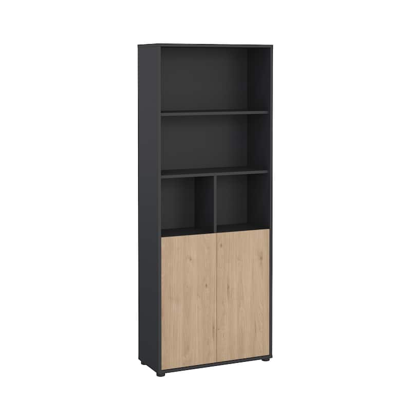 Carson Carrington Sign 6 Shelf Bookcase with 2 Doors, Home Office Storage - 13.5"D x 31.34"W x 80.59"H
