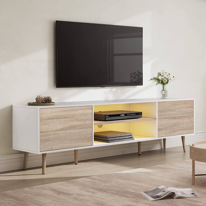 TV Stand for 60 inch TV Entertainment Center,White & Oak-53 inch - 71inch+yellowlight - White