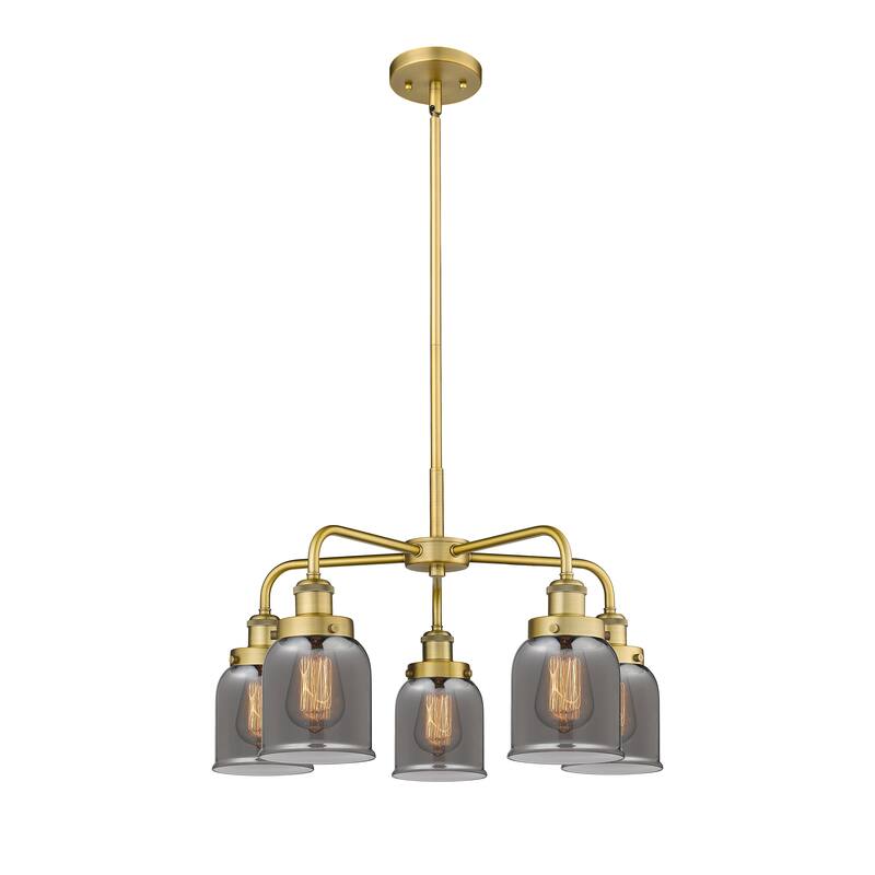 Innovations Lighting Bell - 5 Light 23" Stem Hung Chandelier - Brushed Brass/Plated Smoke