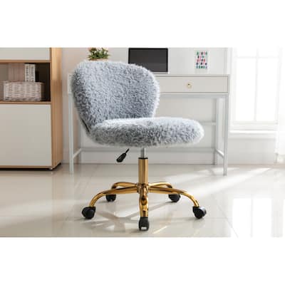 Porthos Home Itzel Armless Office Chair, Plush Fabric, Gold Legs