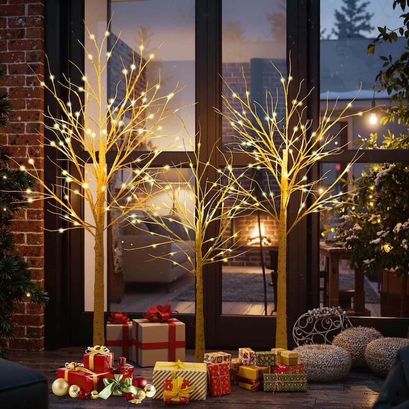 Costway 4’ 5’ 6’ Lighted Birch Tree Set Artificial Christmas Tree with - as pic shows - See Details