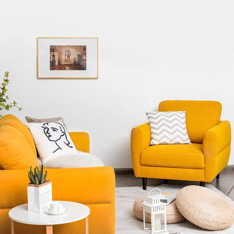 Gymax 2 Pieces Living Room Sofa Set Modern Fabric Sofa Couch & Accent