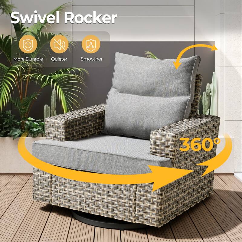 HOOOWOOO 13-piece Outdoor Wicker Furniture Swivel Chair Set with 54" Fire Pit Table