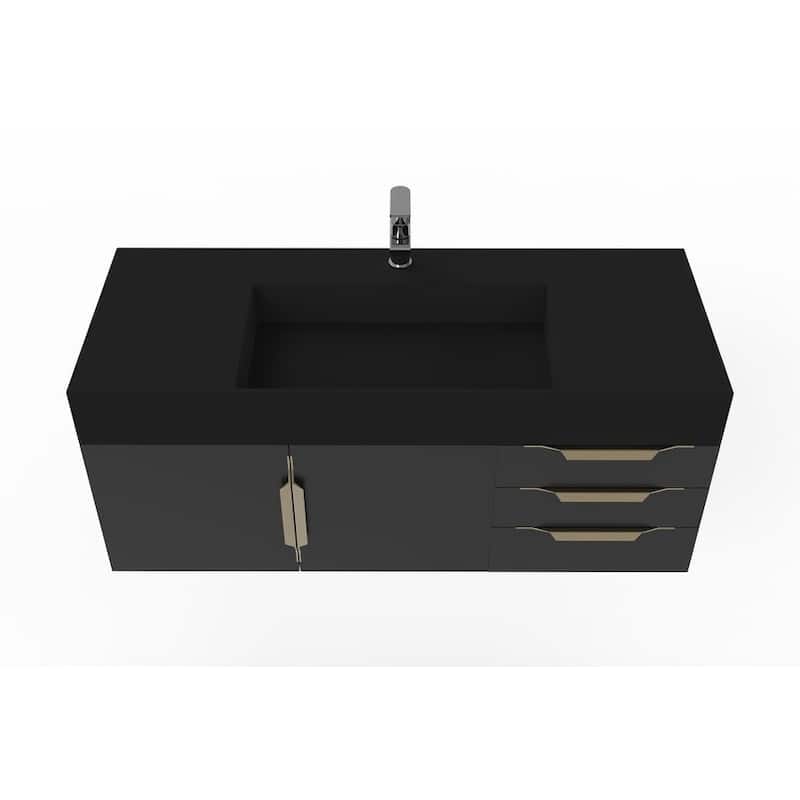 Amazon 48" Wall Mounted Bathroom Vanity Set w/ Black Top