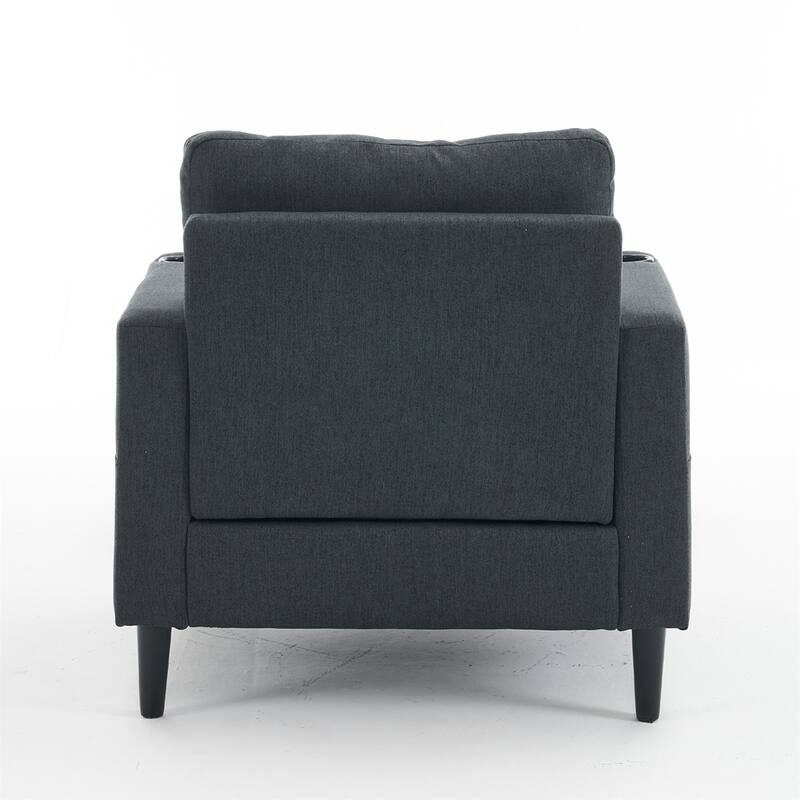 Upholstered Armchair and Storage Ottoman Set with Cup Holders