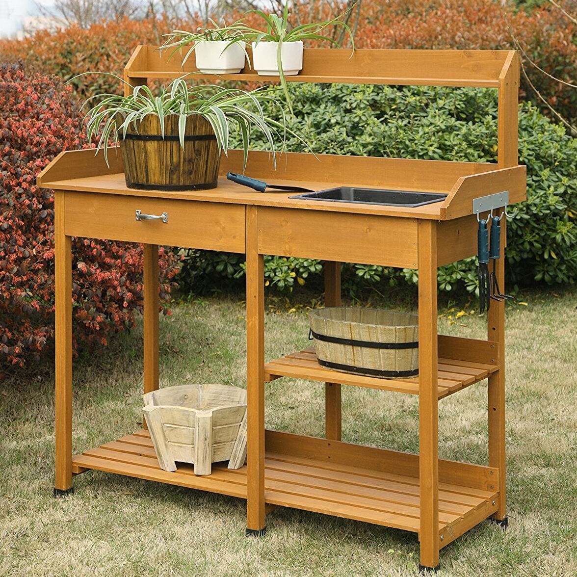 Shop Wooden Potting Bench Work Table Sink Light Oak Finish Free