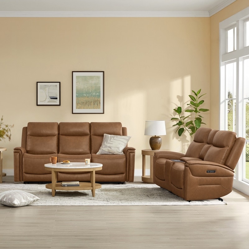 Spruce & Spring Genuine Leather Zero Gravity Power Reclining Sofa