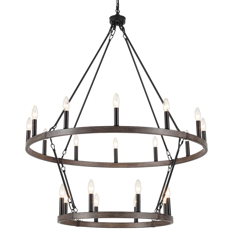 20-Light 39.17-inch Two Tier Wagon Wheel Chandelier for Kitchen