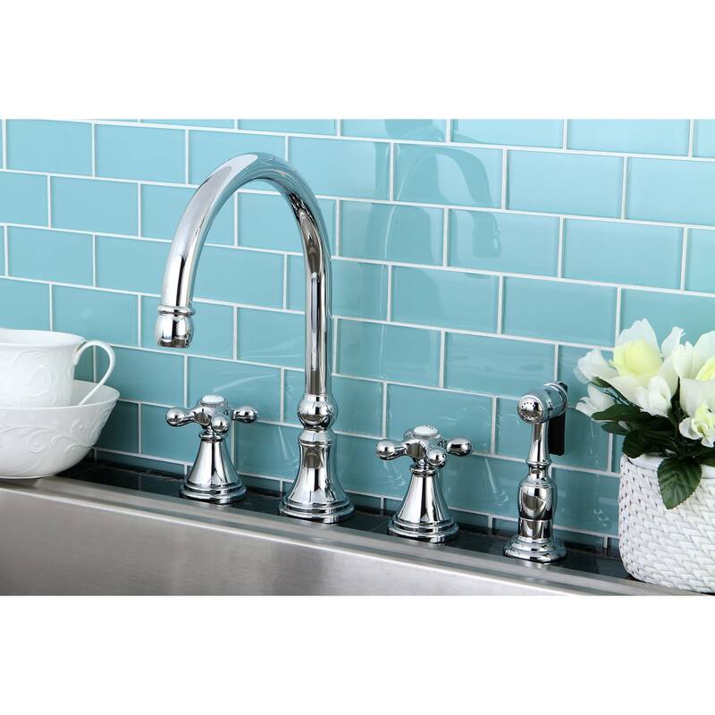Kingston Brass Governor Widespread Kitchen Faucet with Metal Cross