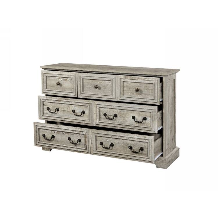 Anmytek Rustic Farmhouse 7-Drawer Dresser - Antique White Vintage Storage Organizer