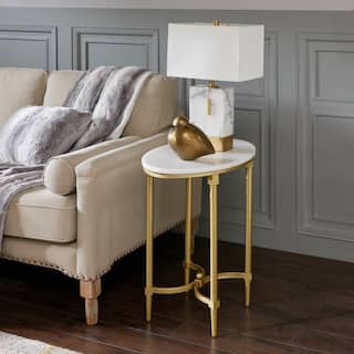Madison Park Signature Bordeaux Gold-finished Metal Oval End Table With White Marble Tabletop