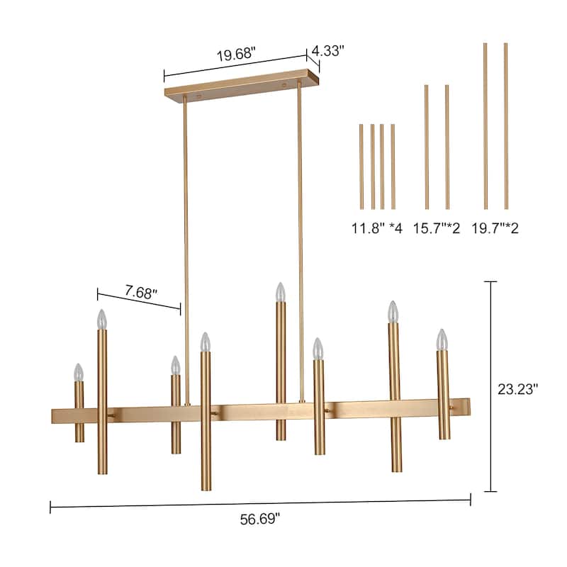 8-Light Modern Linear Candlestick Chandelier Kitchen Island Pendant Lighting