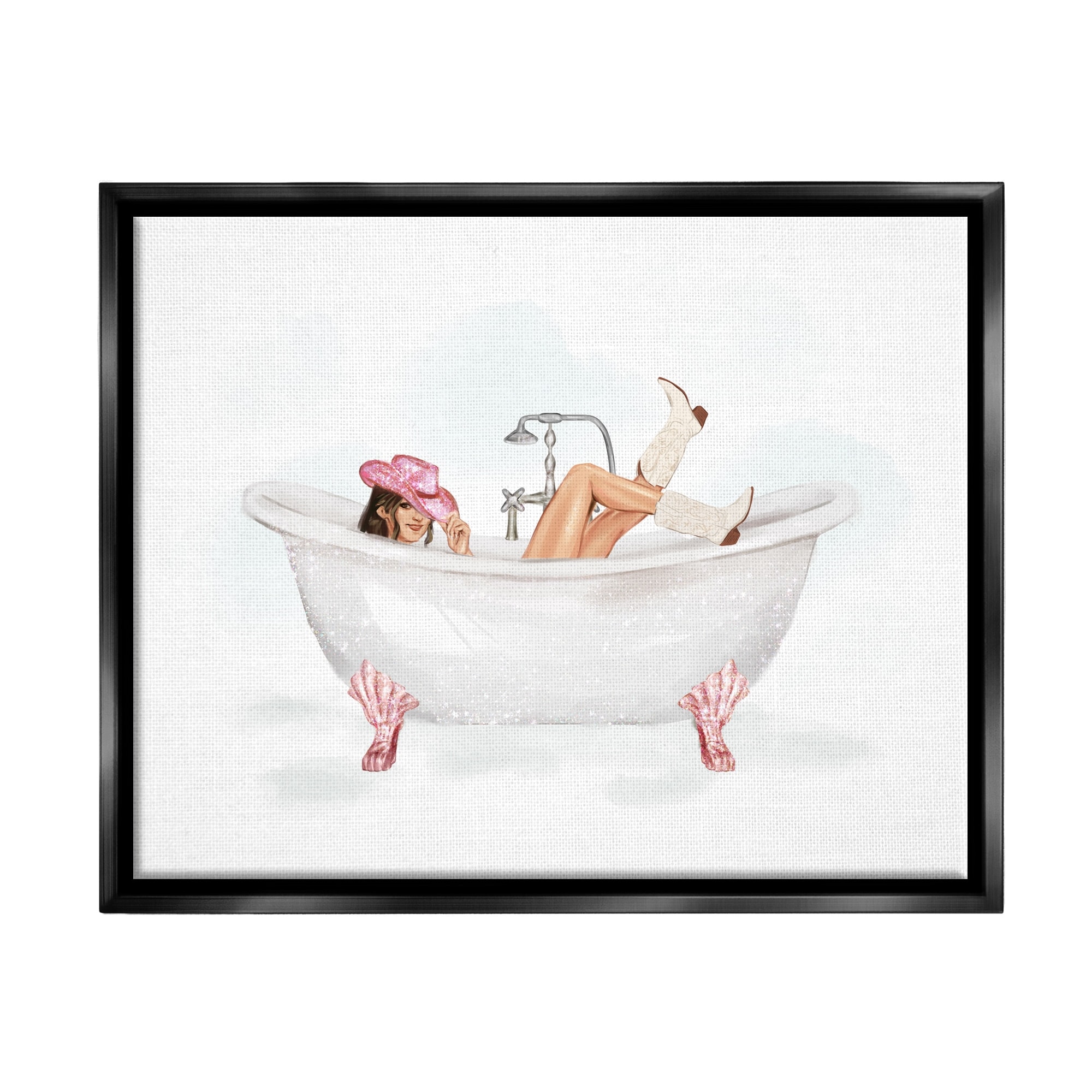 Stupell Glam Cowgirl in Tub Framed Floater Canvas Wall Art Design by Ziwei Li