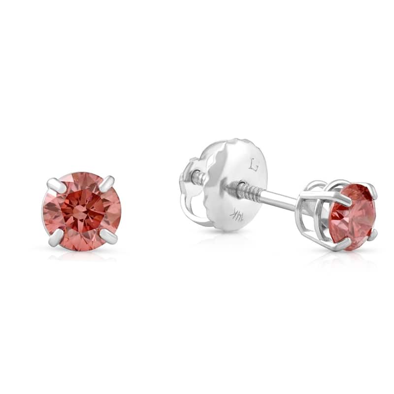 1/2Ct Pink Lab Grown Diamond Screw Back Studs Earrings White Gold