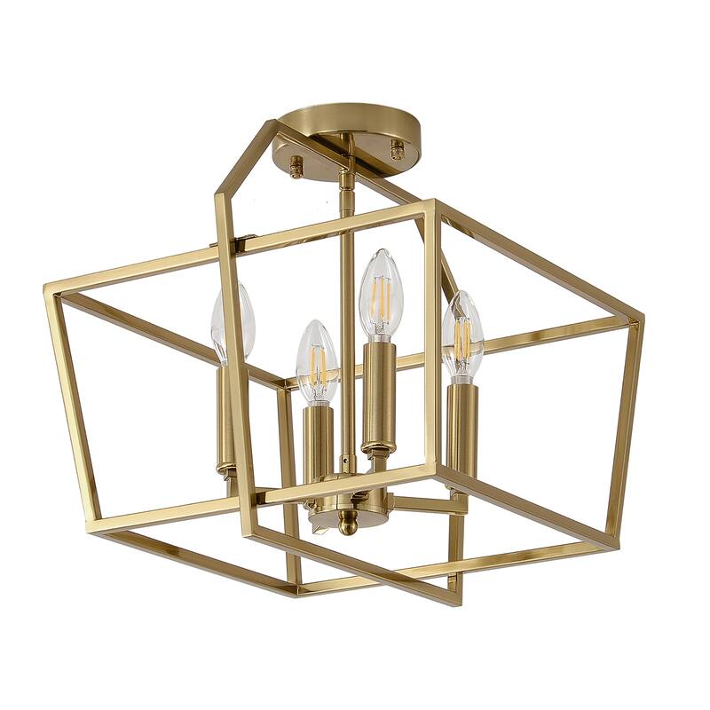 Modern 4 - Light Semi - Flush Mount, Gold Geometric Cube Design