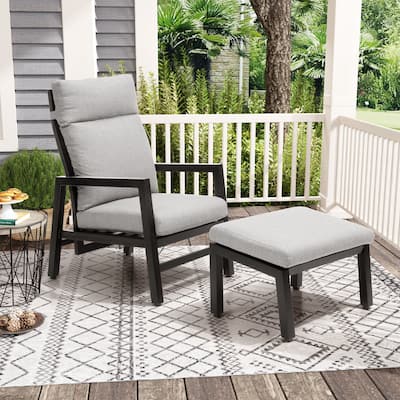 Aluminum Adjustable Back Patio Lounge Chairs and Ottoman with Cushion for Outdoor Indoor - See Picture