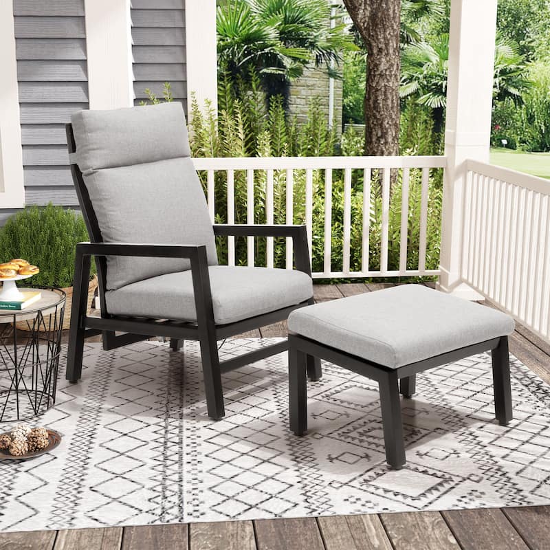 Aluminum Adjustable Back Patio Lounge Chairs and Ottoman with Cushion for Outdoor Indoor - See Picture