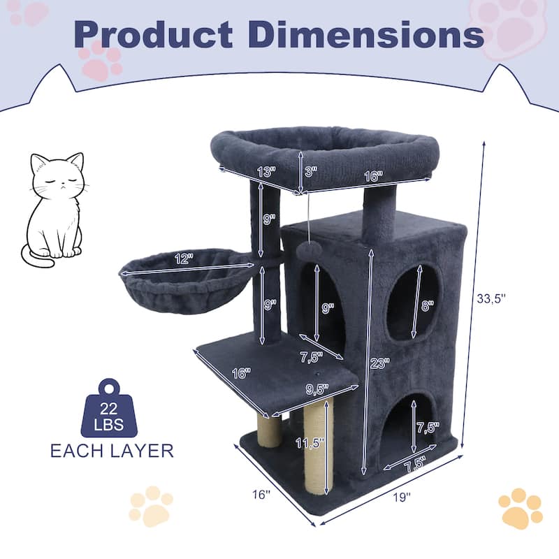 Gymax 33.5'' Cat Tree w/ 2-Tier Condo Padded Plush Top Perch Sisal