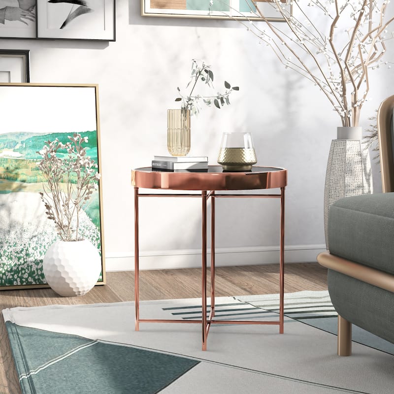 Bola Contemporary Gold 16-inch Metal Round Side Table by Furniture of America