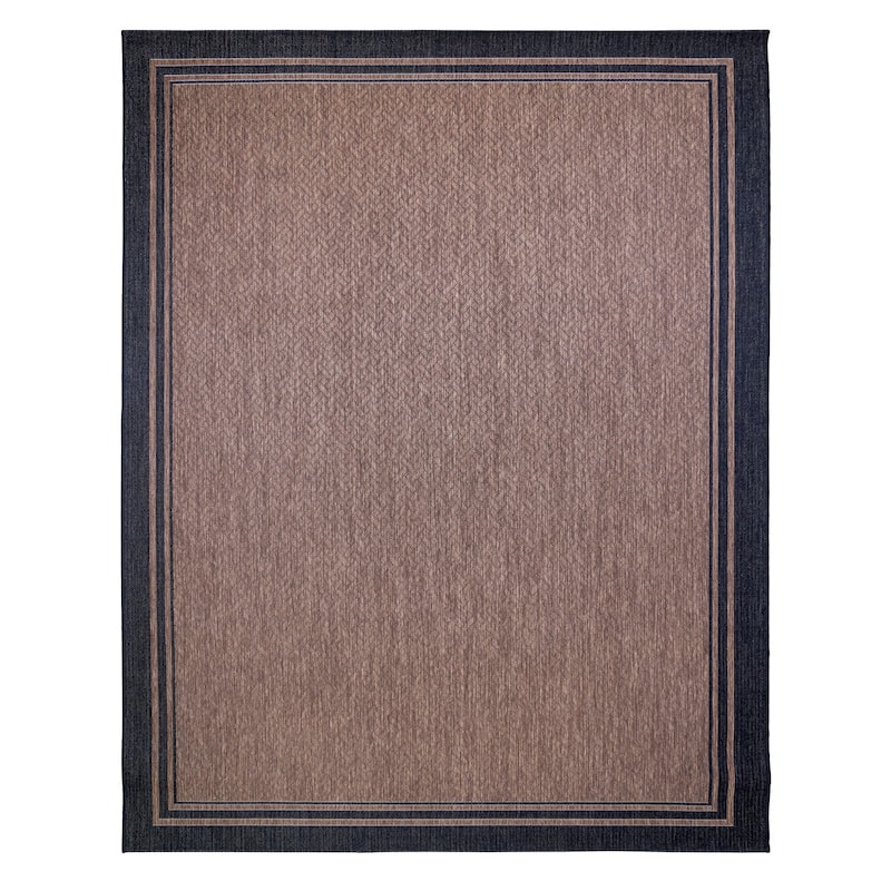 Gertmenian Paseo Soroa Havana Brown/Black Classic Border Flatweave Indoor/ Outdoor Area Rug
