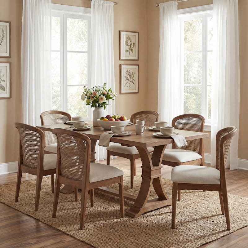 Christopher Knight Home - Farmhouse 7-Piece Dining Set with Wood Upholstered Chairs - White+Walnut