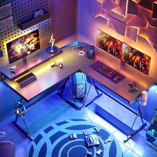 51 inch L-Shaped Gaming Computer Desk with Monitor Stand Black Carbon ...