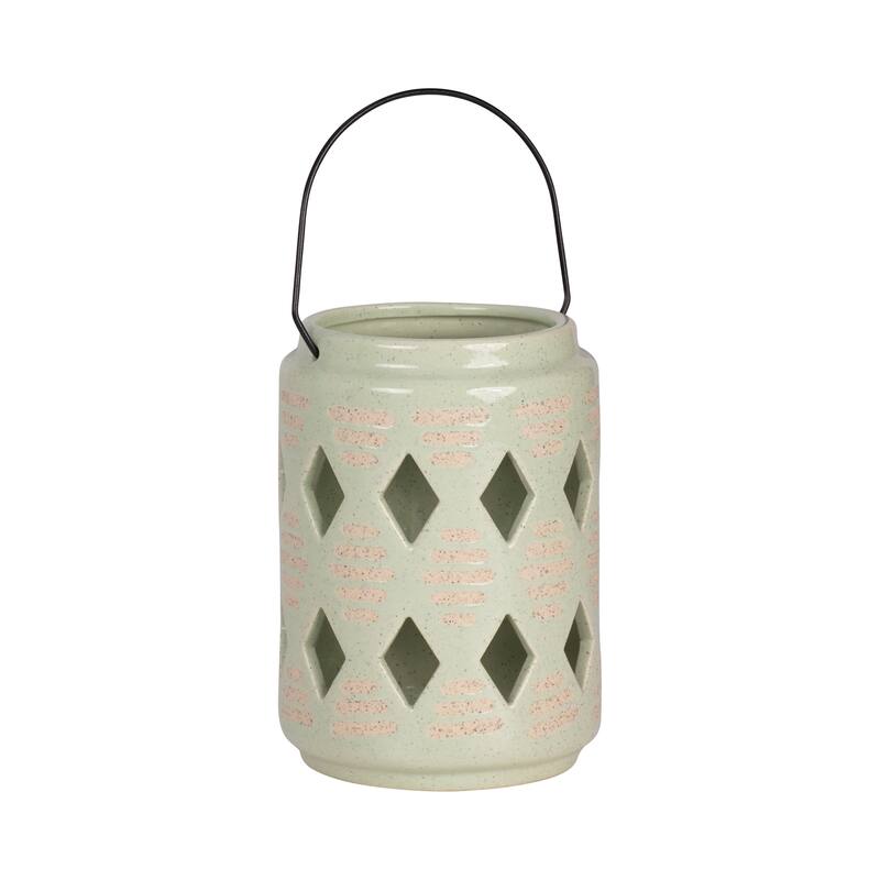 Sagebrook Home Ceramic Diamond Cut Out Lantern