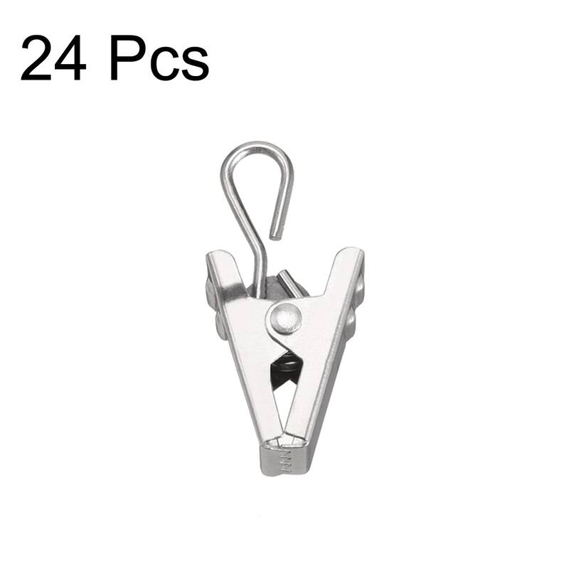 Curtain Clips with Hooks Metal 18mm Clip Length for Drapery Silver Tone 24 Pcs - Silver Tone