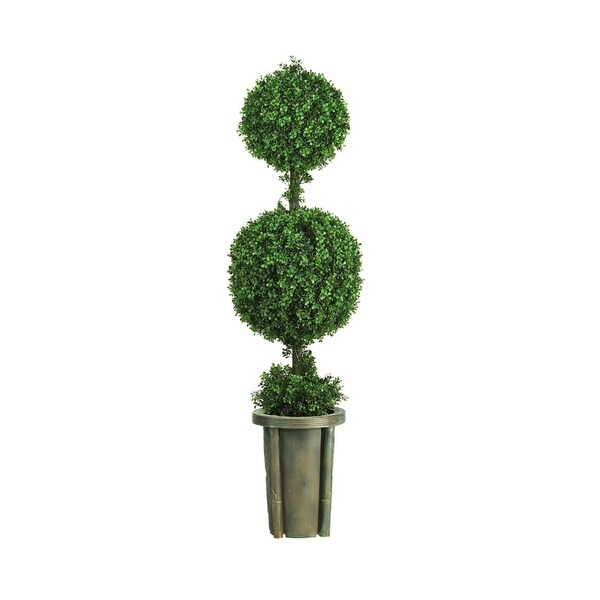 Nearly Natural 5' Double Ball Leucodendron Topiary with Decorative Vase Arrangement - Green