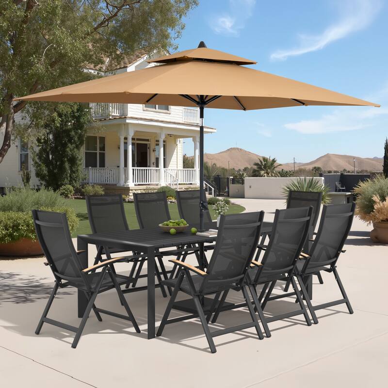 9/11-Piece Outdoor Patio Dining Set Aluminum Dining Table and Chairs w/10 ft Market Umbrella and Base