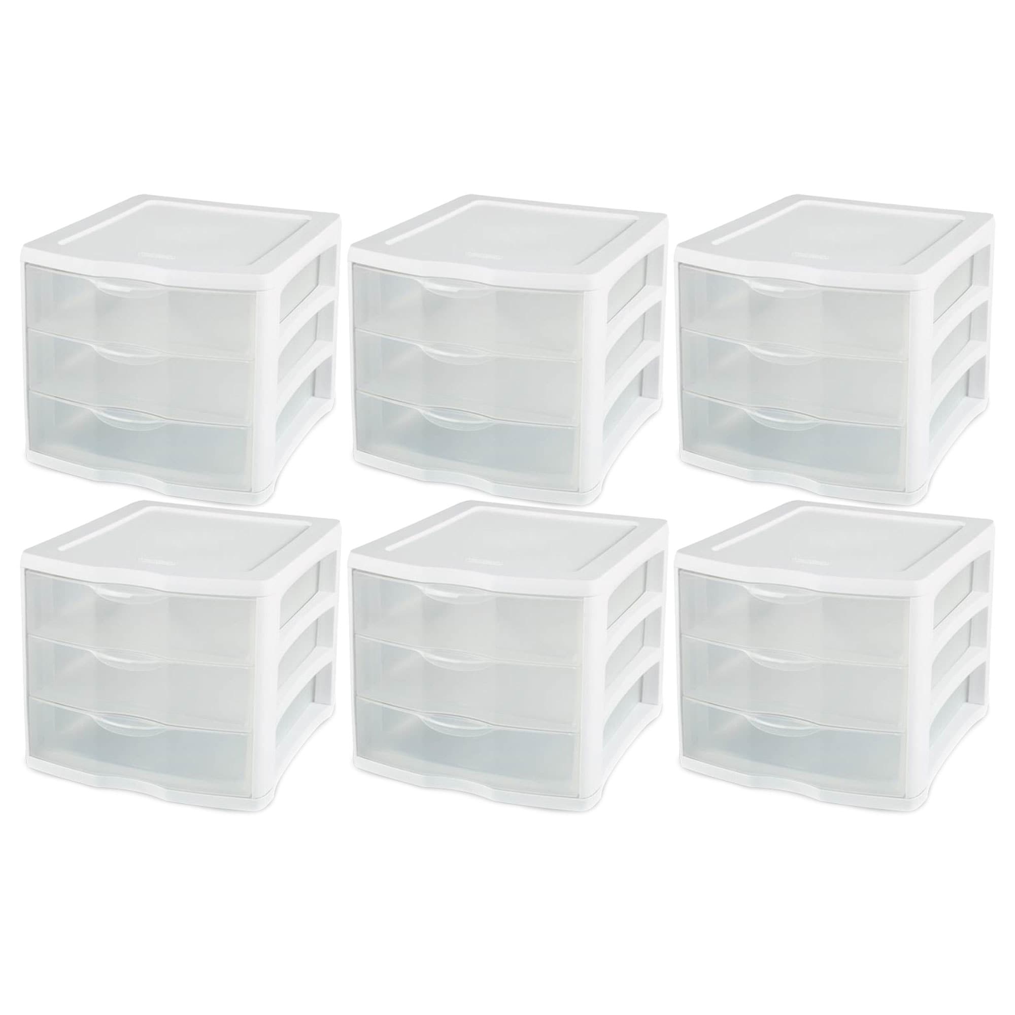 Sterilite Clear Plastic Stackable Small 3 Drawer Storage System, White, (6  Pack) - 6 Pack