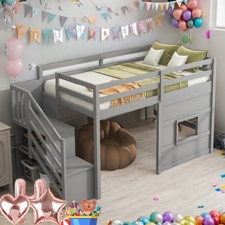 Twin Size Loft Bed With Storage Staircase And Window for Home