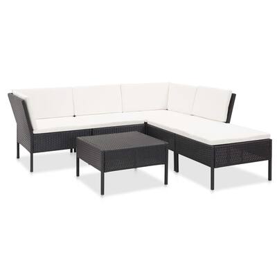 6 Piece Patio Lounge Set with Cushions Poly Rattan Black