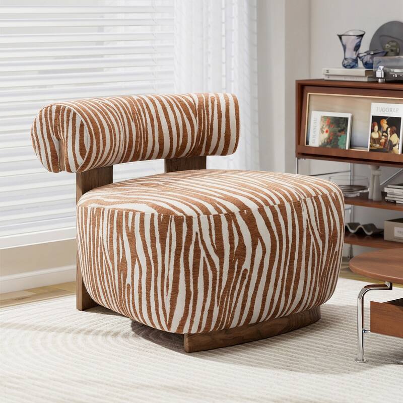 Rossetta Zebra-Striped Chenille Fabic Low Cylindrical Backrest Armchair with High-Quality Foam Cushion