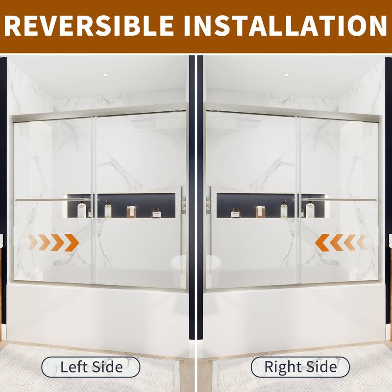 Modland 56-60" Sliding Bathtub Door, 1/4" ANSI Glass with Dual Protection Film, Matte Black Bypass Tub Enclosure