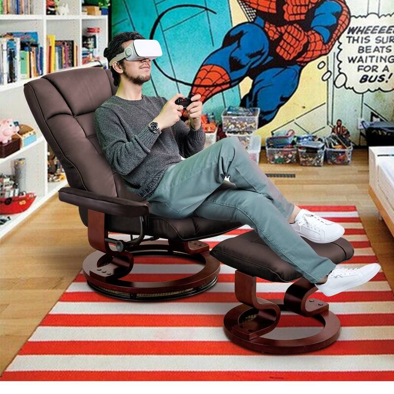 MCombo Swivel Recliner Chair with Wood Base and Ottoman