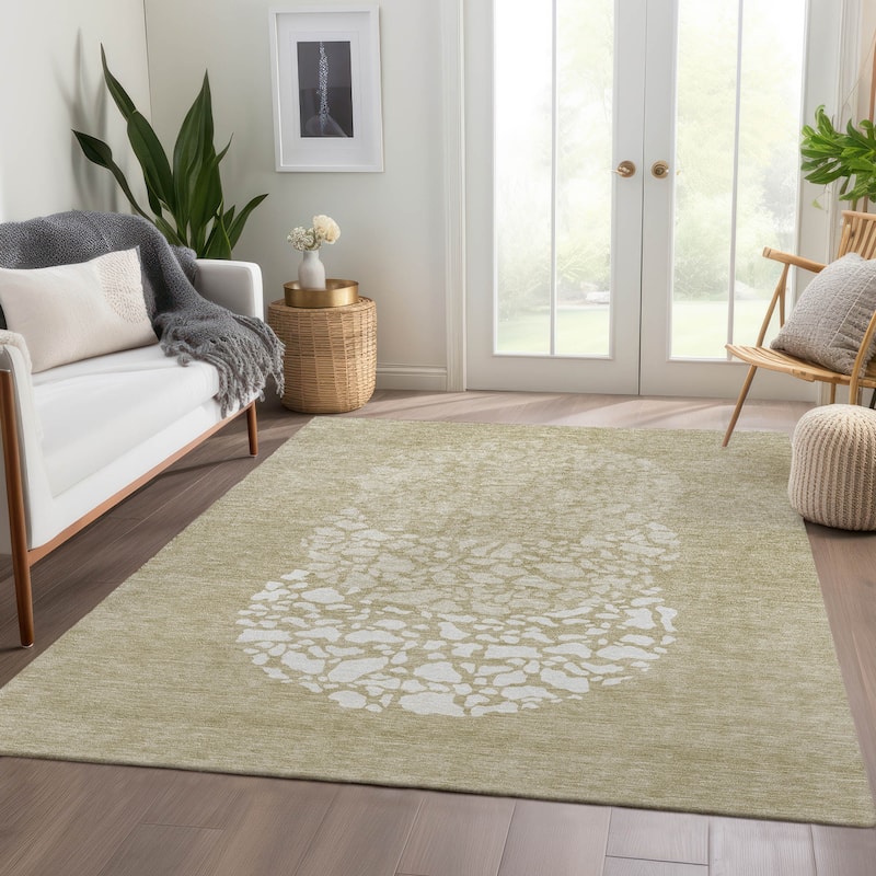 Machine Washable Indoor/ Outdoor Chantille Modern Mosaic Rug - Beige - 3' x 5'