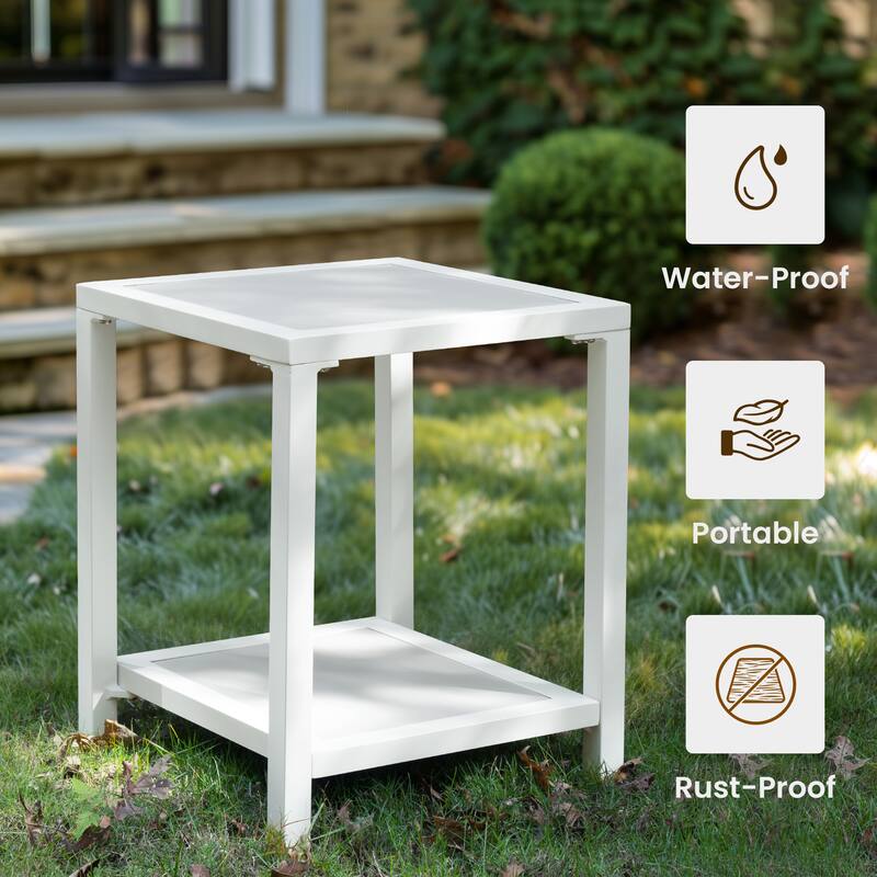 Outdoor Patio 2-Tier Small Square Side Table - 15.7 in L * 15.7 in W * 19.7 in H