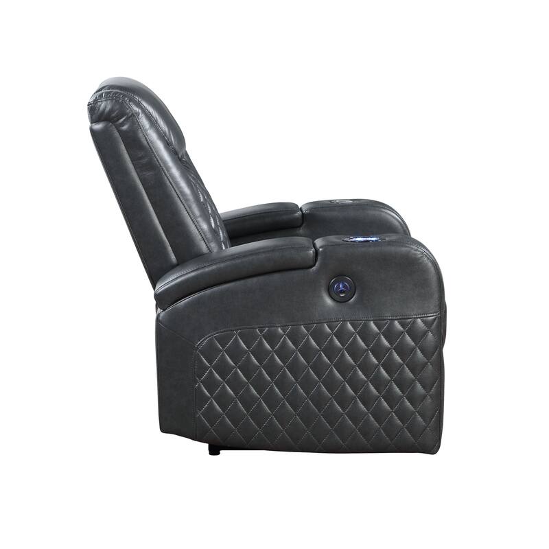 Alair Dark Gray Leather Aire Power Motion Recliner W/Bluetooth, Wireless Charger & Cupholder